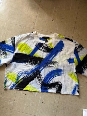 Forever 21 White Crop Tee with Colorful Brushstrokes